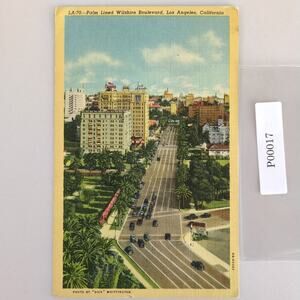 Vtg 1930s Linen Postcard Palm Lined Wilshire Boulevard Los Angeles California